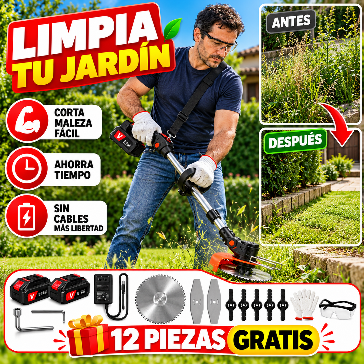 Cortadora de Césped Inalámbrica 3 en 1 – Jardín Ordenado con Menos Esfuerzo