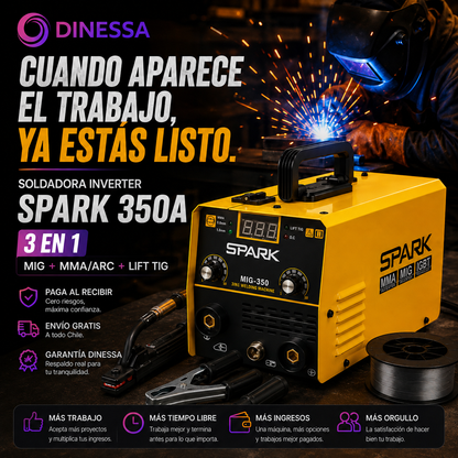 Soldadora Inverter SPARK MIG-350 350A 3 en 1 – MIG + MMA/ARC + Lift TIG