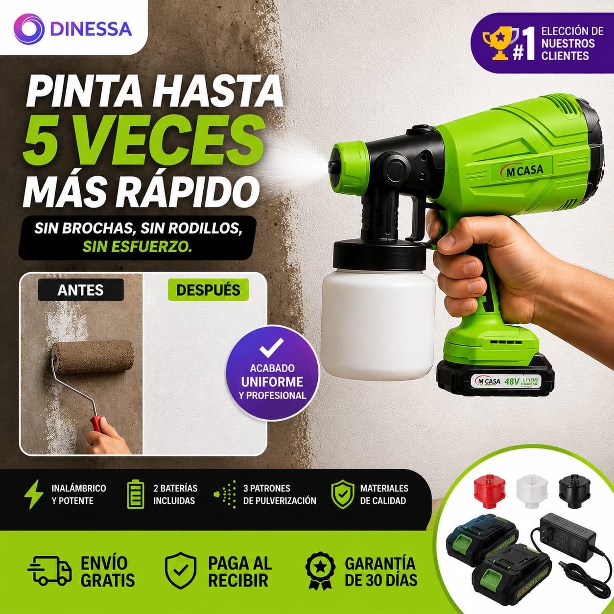 Pulverizadora de Pintura Inalámbrica MCasa™ | Pinta Fácil + 2 Baterías de Regalo