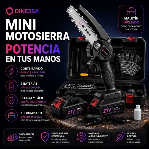 Mini Motosierra Tasbel™ 6" – Poda Fácil + 2 Baterías de Regalo