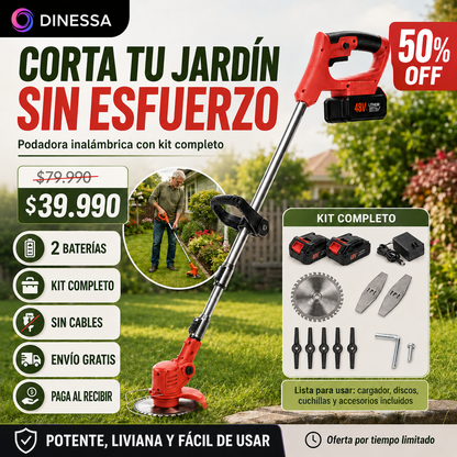 Podadora Inalámbrica Turbo Blade™ | Corta Césped, Maleza y Bordes | 2 Baterías | Paga al Recibir