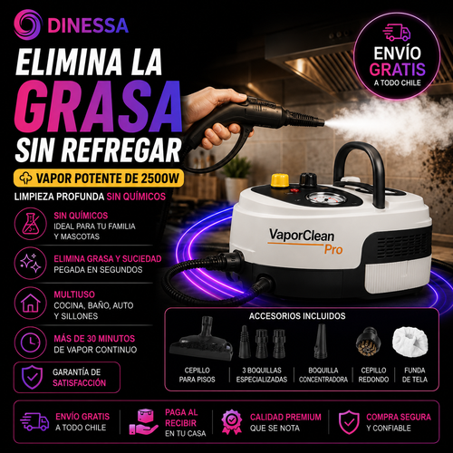 VaporClean Pro™ | Limpiador a Vapor Profesional 2500W | Cocina, Baño, Auto y Hogar | Paga al Recibir