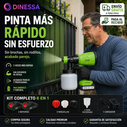 Pulverizador de Pintura Inalámbrico + 2 Baterías | Pinta Más Rápido, Parejo y con Menos Esfuerzo