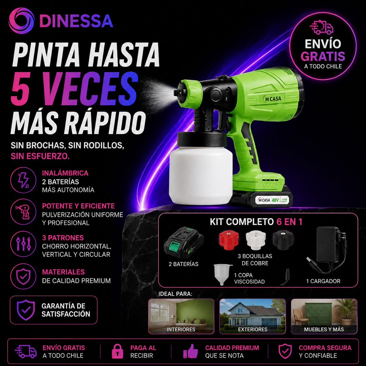 Pulverizador de Pintura Profesional MCasa™ | 2 Baterías | Envío Gratis • Paga al Recibir